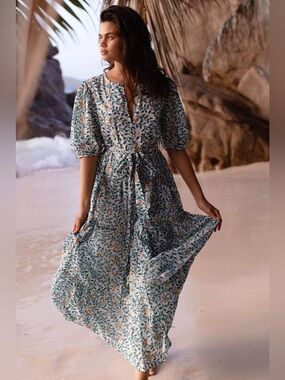 Oliphant Puff Sleeve Maxi Dress in Mondavi Green NWT